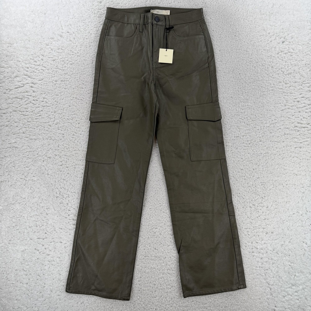 Tgla Anthropologie Green Faux Leather Cargo Pants Juniors 5/27 Straight Leg PW20